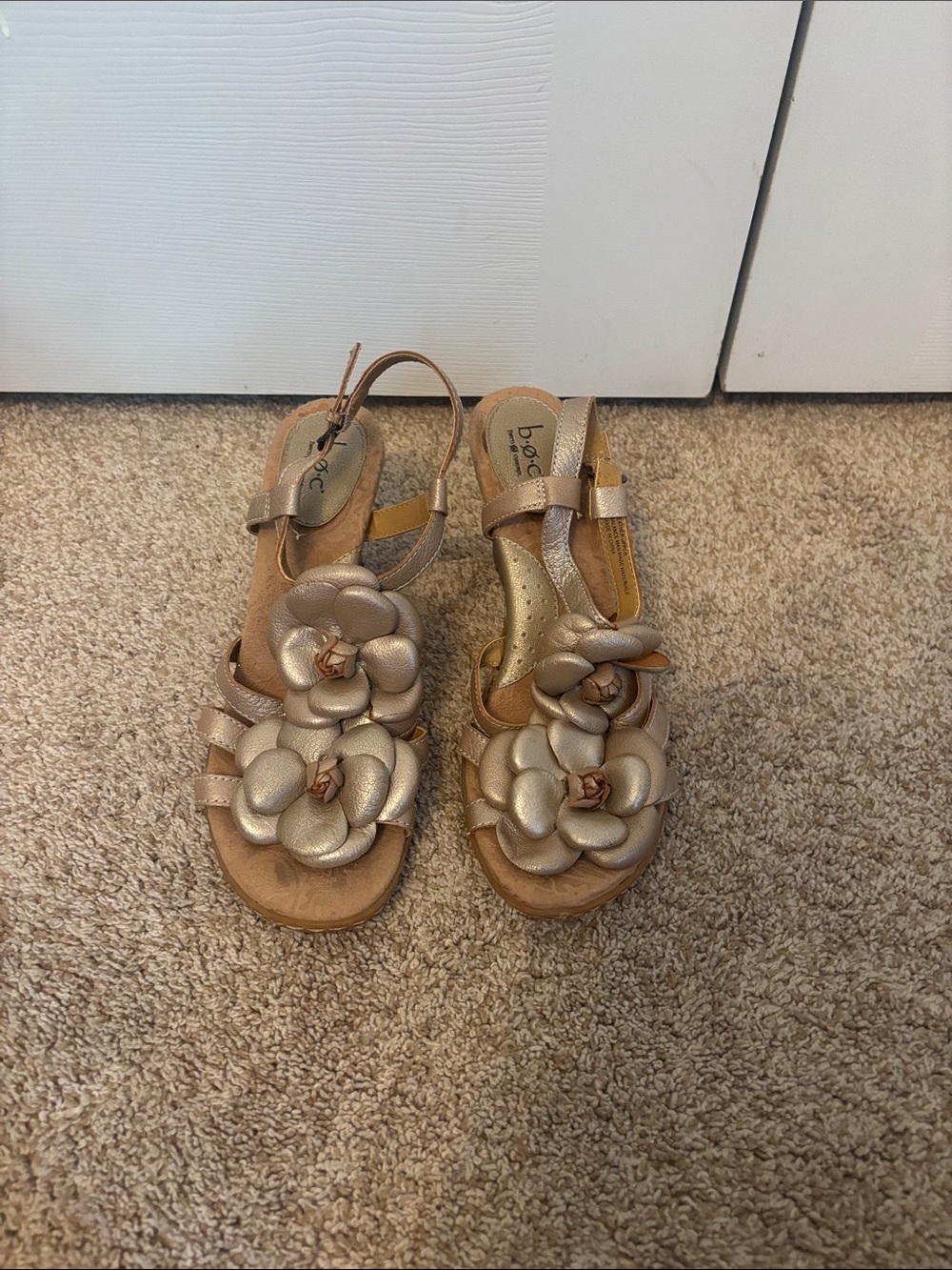b.o.c. Rose Appliqué Slingback Sandals - Metallic Gold